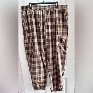 Shein curve army green & tan plaid print flap pocket flannel pants